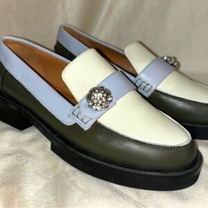 Ganni Jewel-Embellished Colorblock Leather Loafers